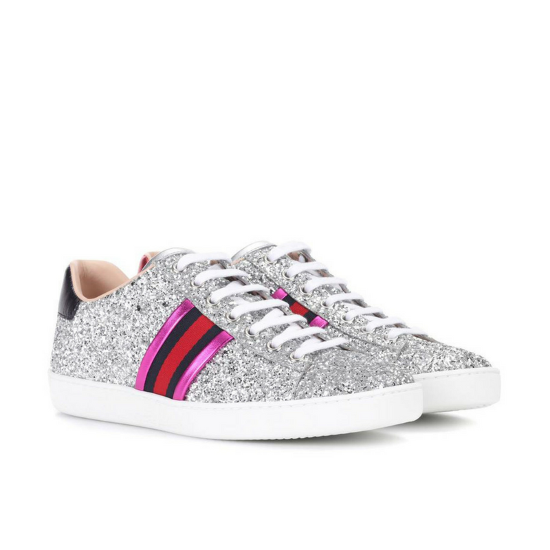 Gucci ace glitter sneakers top silver
