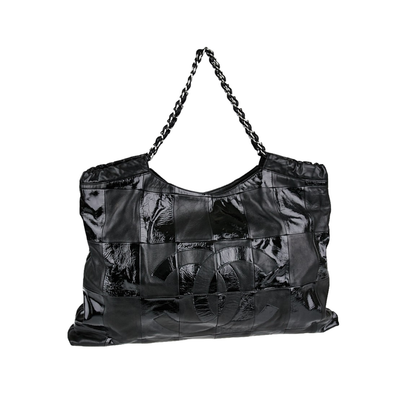 Black Leather Brooklyn Ligne Patchwork Large Cabas Tote Bag, UhfmrShops