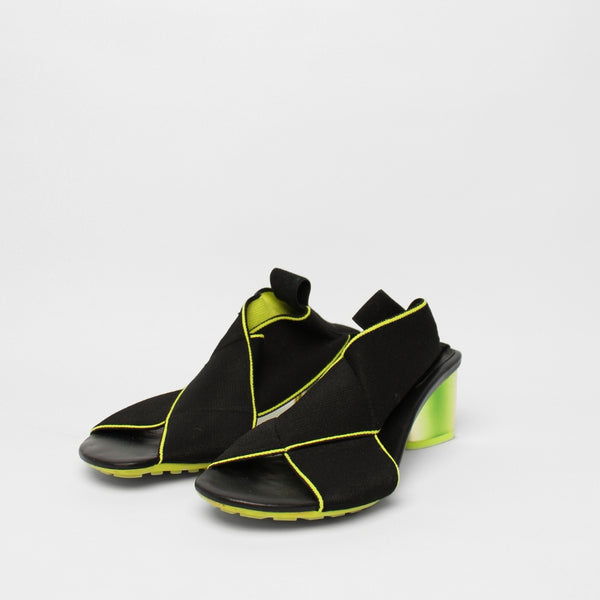 Bottega Veneta Black and Neon Green Sandals
